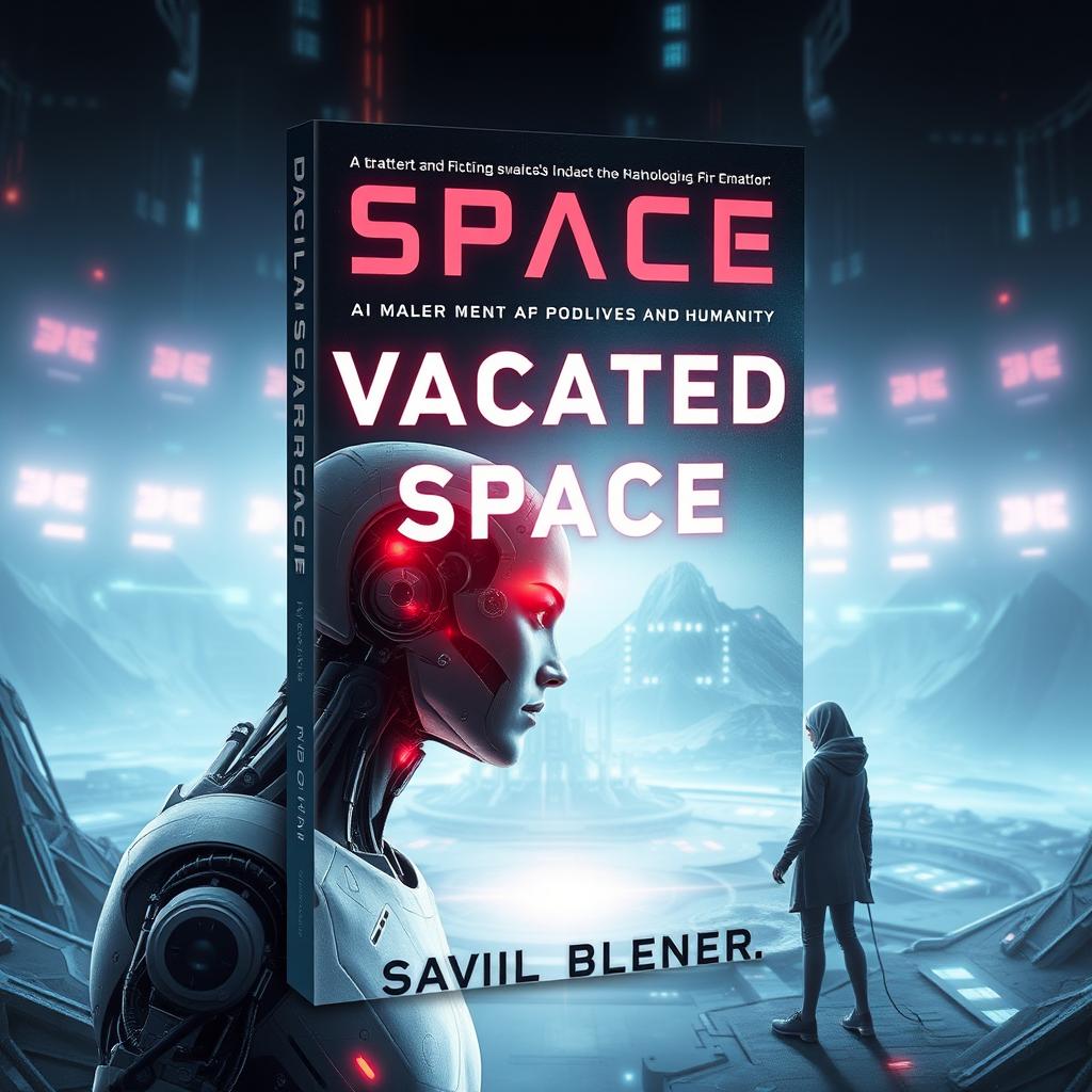 Design a book cover for a science fiction novel titled 'Vacant Space' about AI implants and humanity