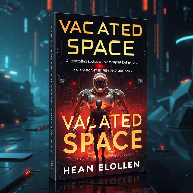 Design a book cover for a science fiction novel titled 'Vacant Space' about AI implants and humanity