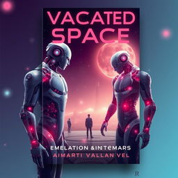 Design a book cover for a science fiction novel titled 'Vacant Space' about AI implants and humanity