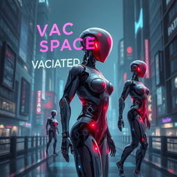 Create a book cover for a science fiction novel titled 'Vacant Space' about AI implants in organic enhanced human bodies