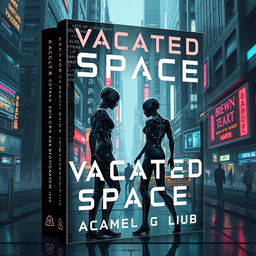 Create a book cover for a science fiction novel titled 'Vacant Space' about AI implants in organic enhanced human bodies