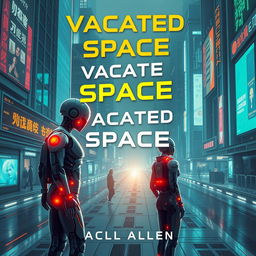 Create a book cover for a science fiction novel titled 'Vacant Space' about AI implants in organic enhanced human bodies