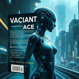 Design a book cover for a science fiction novel titled 'Vacant Space' about AI implants in grown organic human bodies and the loss of humanity