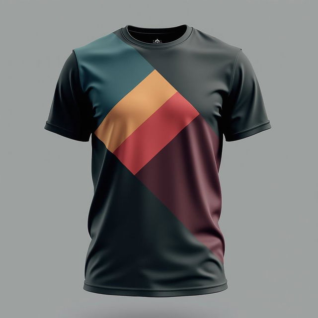 A stylish t-shirt design with a minimalist geometric pattern, bold and subtle colors, modern fit, and high-quality fabric