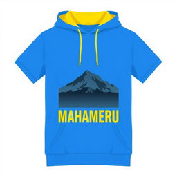 A short-sleeved hoodie with a bright blue base color