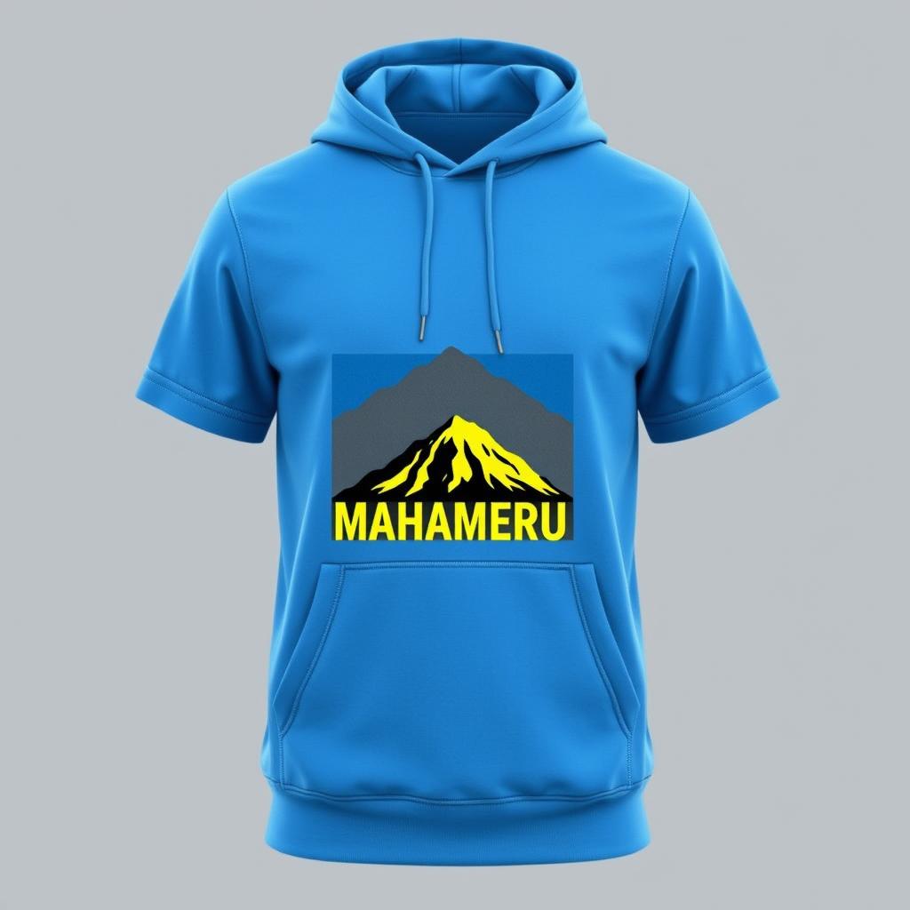 A short-sleeved hoodie with a bright blue base color