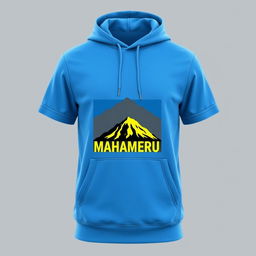 A short-sleeved hoodie with a bright blue base color