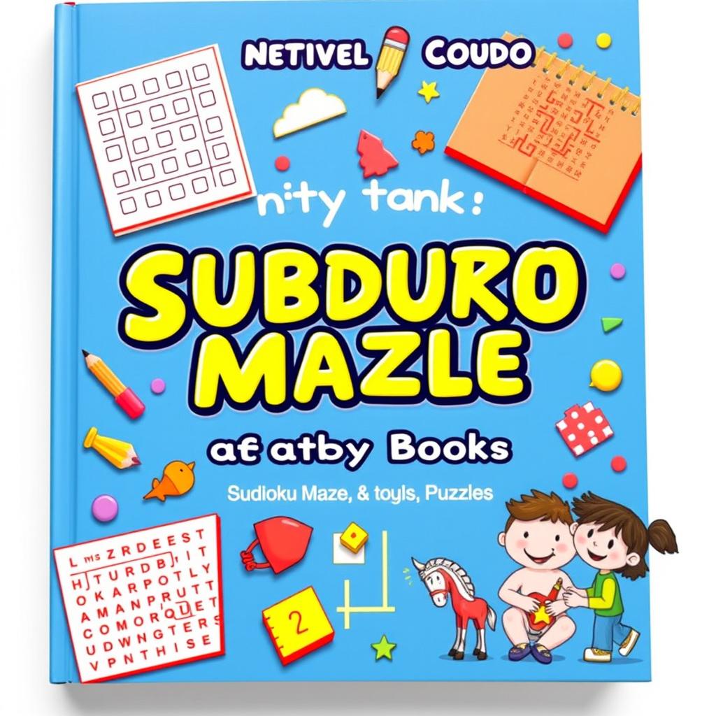 A vibrant and engaging activity book cover featuring Sudoku, maze, and magic squares puzzles