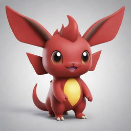 A cute, red, fire-inspired Pokemon with distinct features such as brown horns, wings and details, designed with elements that symbolize Satan without creating a fearful image.