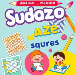 A vibrant and engaging image featuring Sudoku, maze, and magic squares puzzles