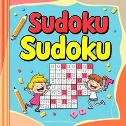 A vibrant and engaging activity book cover featuring Sudoku puzzles