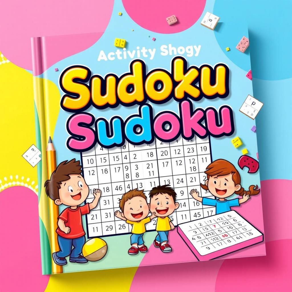 A vibrant and engaging activity book cover featuring Sudoku puzzles