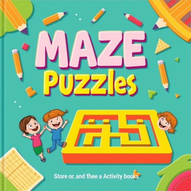 A vibrant and engaging activity book cover featuring maze puzzles