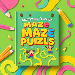 A vibrant and engaging activity book cover featuring maze puzzles