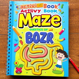 A vibrant and engaging activity book cover featuring maze puzzles