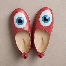 A whimsical shoe sole with adorable eyes, arms, and legs, giving it a sense of life and character.