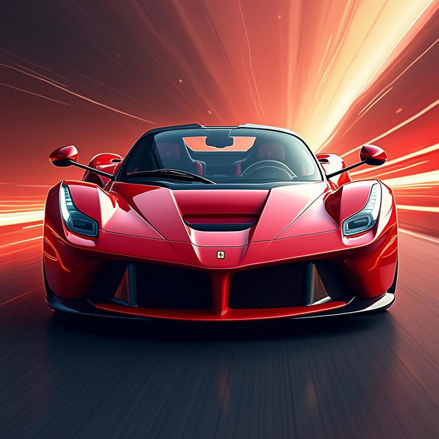 Artistic image of a Ferrari LaFerrari Aperta from the front view, highlighting its sleek design, iconic features, and a dynamic background