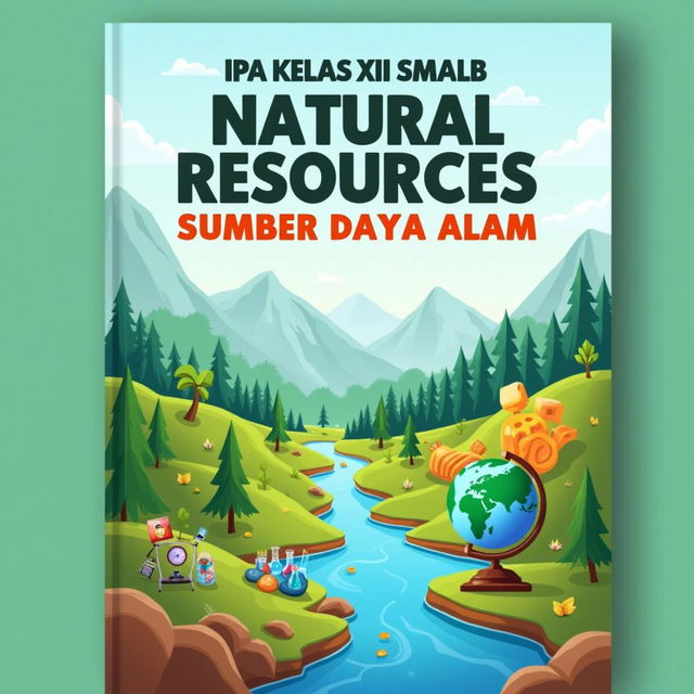 A vibrant and educational book cover for a 12th-grade science textbook on natural resources, featuring nature-themed imagery and scientific elements