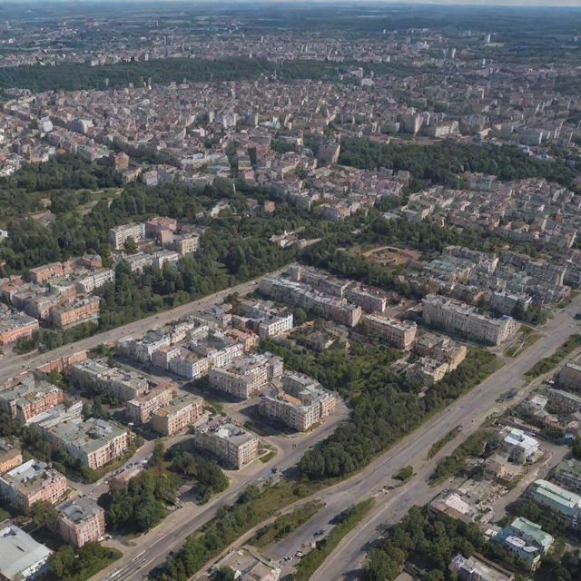 Aerial view of the city of Lipetsk, showcasing its architectural layout with various buildings, roads, and natural elements.