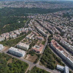 Aerial view of the city of Lipetsk, showcasing its architectural layout with various buildings, roads, and natural elements.