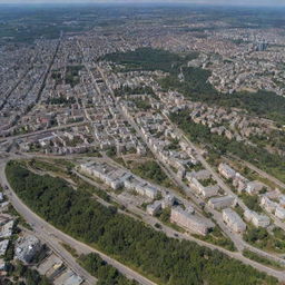 Aerial view of the city of Lipetsk, showcasing its architectural layout with various buildings, roads, and natural elements.