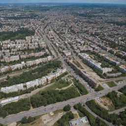 Aerial view of the city of Lipetsk, showcasing its architectural layout with various buildings, roads, and natural elements.