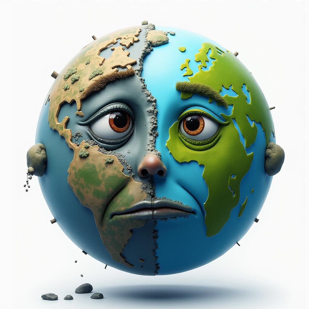 An image showing a sad, exhausted Earth suffering from pollution on top, and a happy, green Earth on the bottom, highlighting the contrast between pollution and environmental conservation