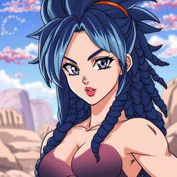 Create a 90's style anime image in the Toyotaro style featuring a Saiyan woman