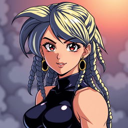 Create a 90's style anime image in the Toyotaro style with a retro anime effect, featuring a Saiyan woman