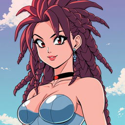 Create a 90's style anime image in the Toyotaro style with a retro anime effect, featuring a Saiyan woman