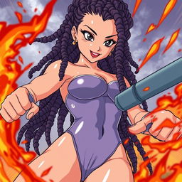 Create a 90's style anime image in the Toyotaro style with a retro anime effect, featuring a Saiyan woman