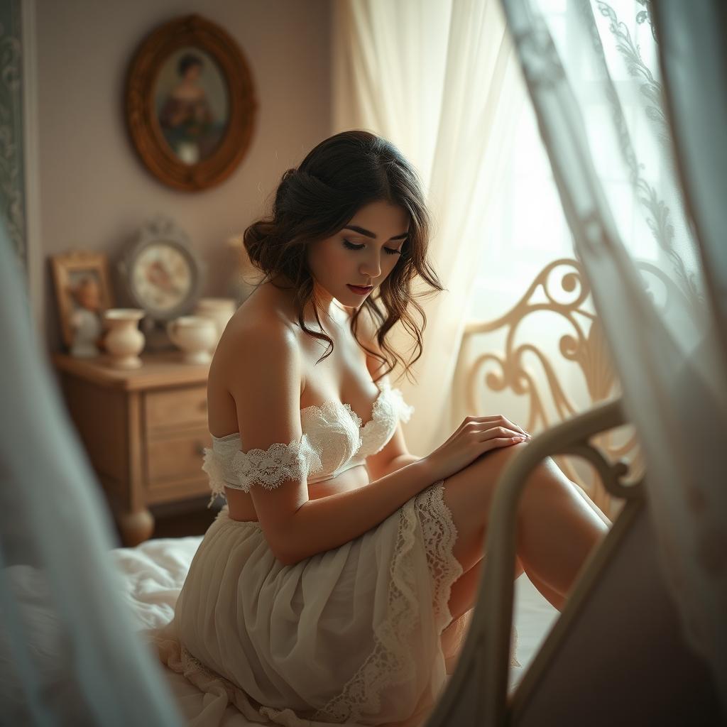 Create an image capturing a soft and romantic boudoir scene