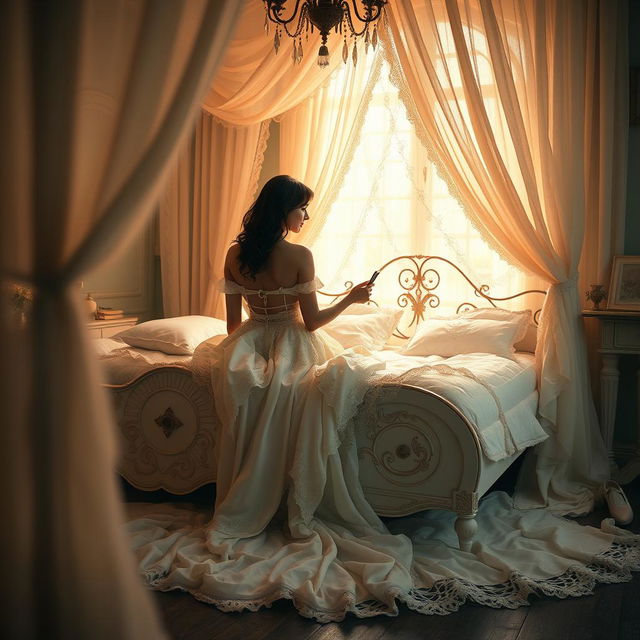 Create an image capturing a soft and romantic boudoir scene