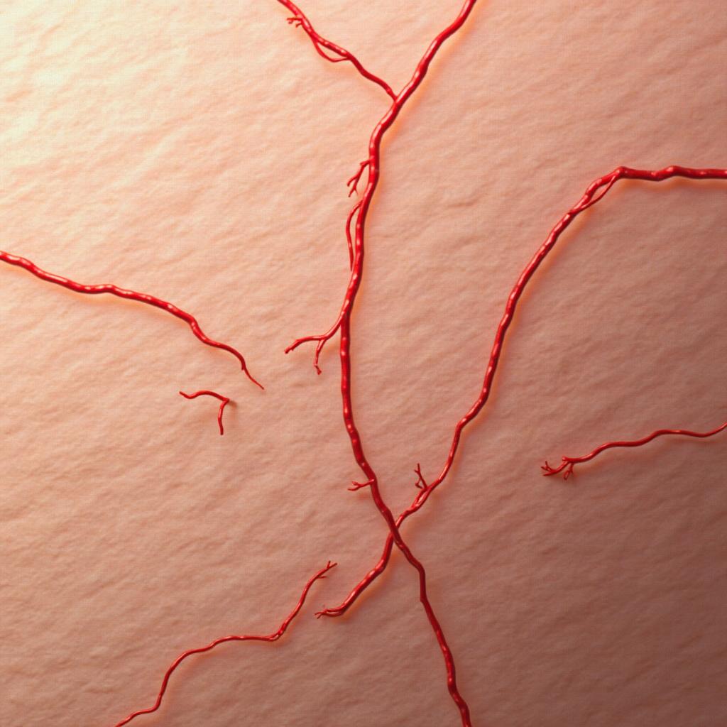 High-resolution close-up texture of human skin showing realistic details of veins and pores with natural skin tones and smooth surface, highlighting subtle blood vessels