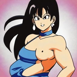 Create a 90's style anime image in the Toyotaro style with a retro anime effect, featuring a Saiyan woman