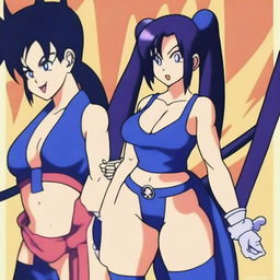 Create a 90's style anime image in the Toyotaro style with a retro anime effect, featuring a Saiyan woman