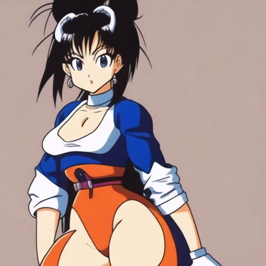 Create a 90's style anime image in the Toyotaro style with a retro anime effect, featuring a Saiyan woman