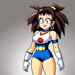 Create a 90's style anime image in the Toyotaro style with a retro anime effect, featuring a Saiyan woman