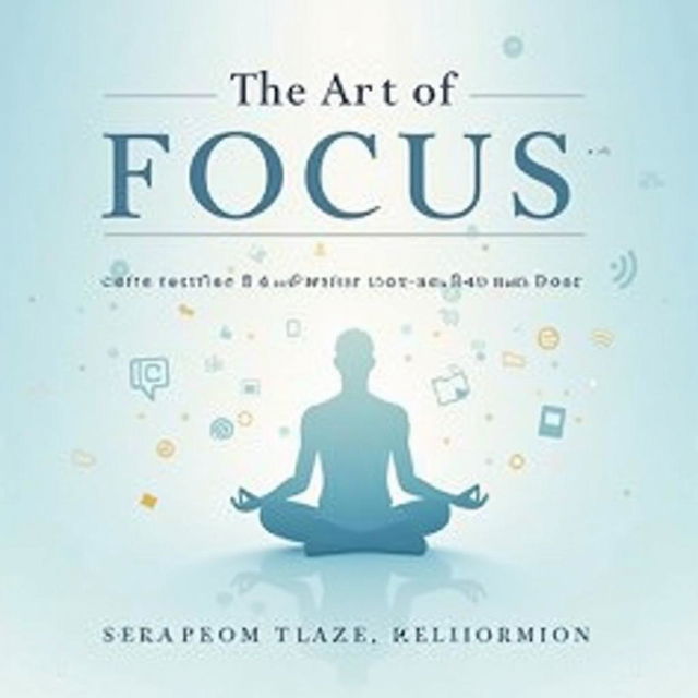 Create a serene, minimalistic book cover for 'The Art of Focus: Techniques to Beat Distractions and Get Things Done,' featuring a meditative figure and abstract distractions