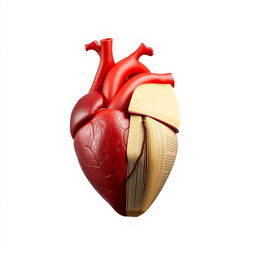 A realistic heart where one half is transformed into a book