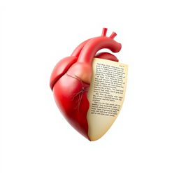 A realistic heart where one half is transformed into a book