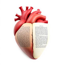 A realistic heart where one half is transformed into a book