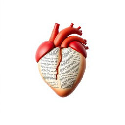 A realistic heart where one half is transformed into a book