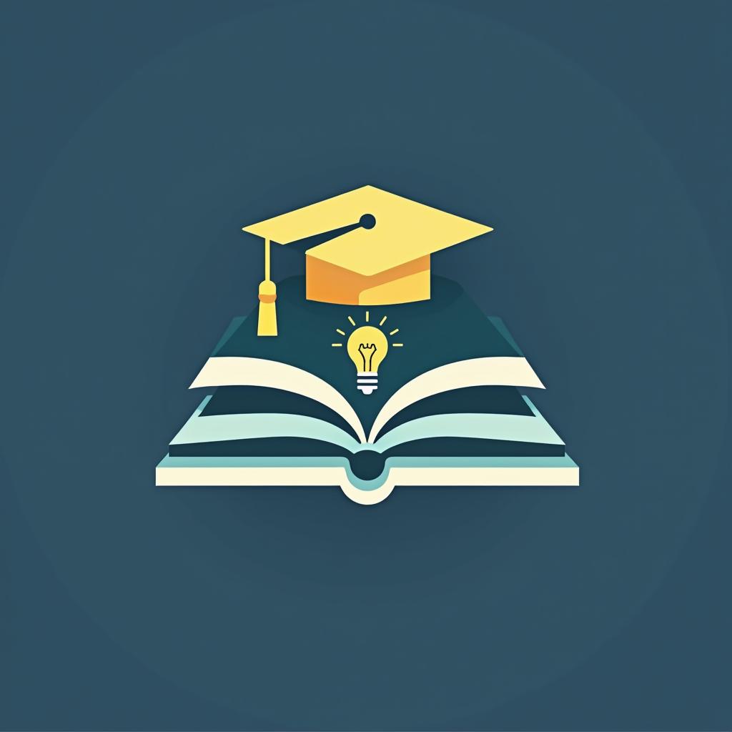 Design a professional and clean logo for a school website's information section, using symbols like an open book, graduation cap, or light bulb, with a color scheme in typical school colors