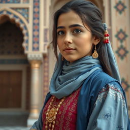 A detailed and respectful portrait of an Iranian girl, showcasing traditional clothing and cultural elements