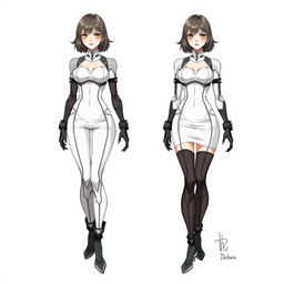 A full-body drawing in the style of Kenichi Tachibana, inspired by the appearance of the female character Michelle K