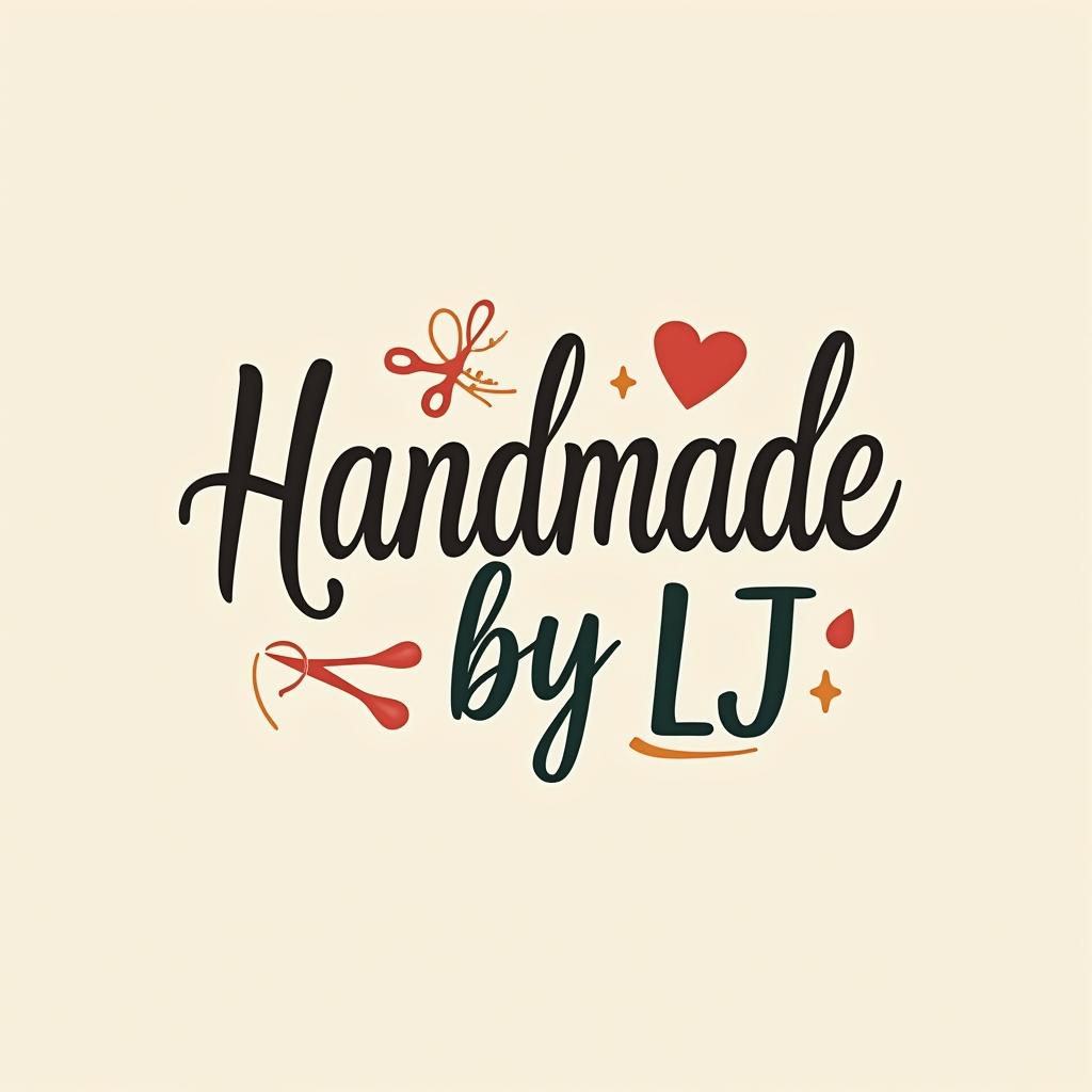 Create a vibrant and eye-catching logo for 'Handmade By LJ' with warm colors, elegant typography, and subtle crafting motifs.