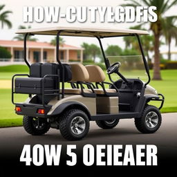 Create an image of a four-wheel car that looks like a golf cart but can accommodate nine people and has space at the back for luggage