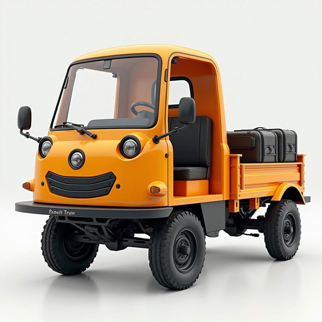 Image of a 4-wheel tricycle truck with a dwarf door, accommodating nine people, and a spacious truck boot for luggage