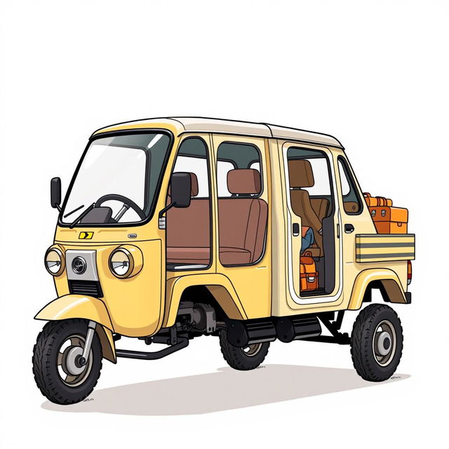 A detailed illustration of a unique 4-wheel truck designed with a dwarf door